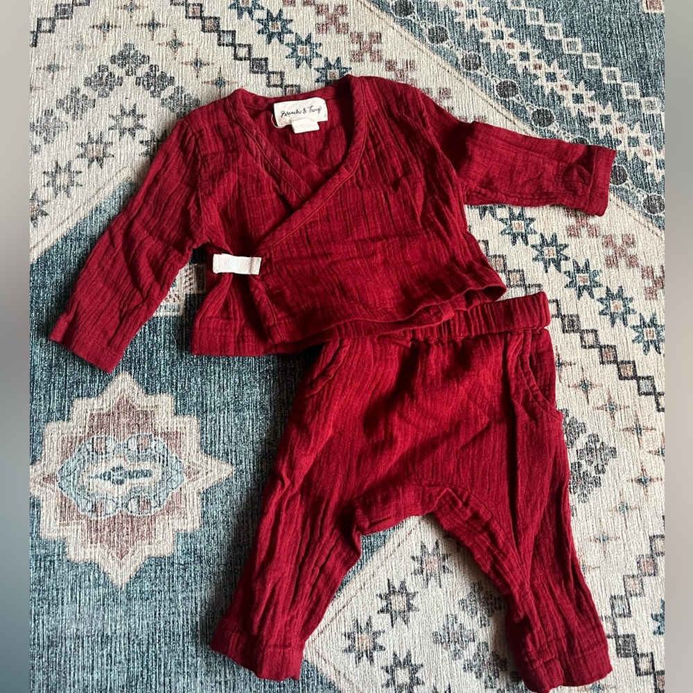 Branch & Twig Red Kimono Style Two Piece Baby Outfit Size 0-3 Months